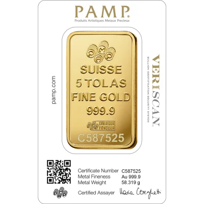 Lady Fortuna™ Gold Minted Bar - 5 Tolas