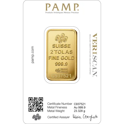 Lady Fortuna™ Gold Minted Bar - 2 Tolas