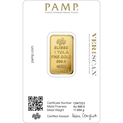 Lady Fortuna™ Gold Minted Bar - 1 Tola