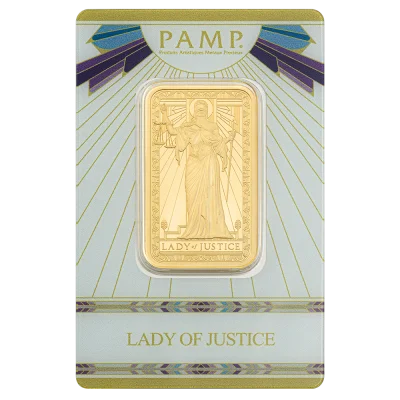 Lady of Justice 1oz Gold Bar