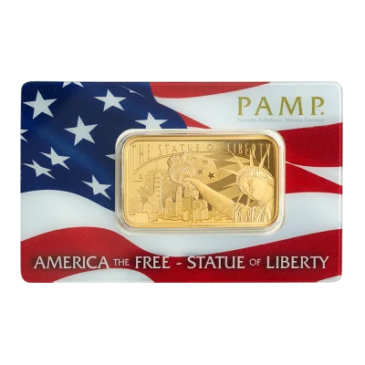 America the Free; Statue of Liberty Gold Minted Bar - 1oz