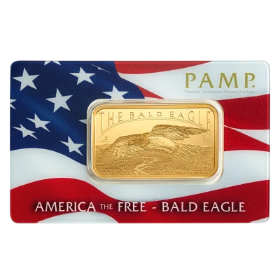 America the Free; Bald Eagle Gold Minted Bar - 1oz