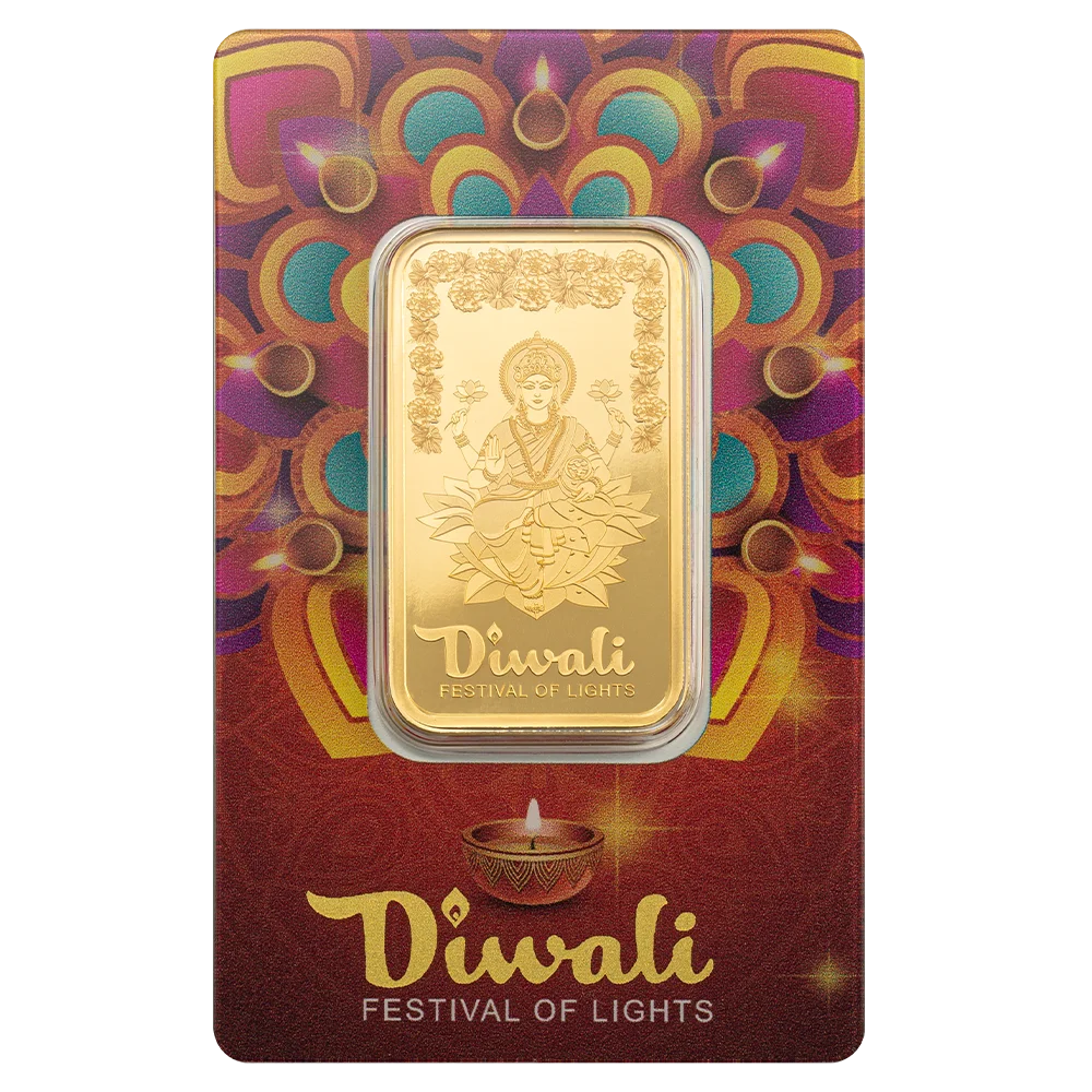 2025 Diwali Lakshmi & Rangoli Art Gold Minted Bar - 1oz
