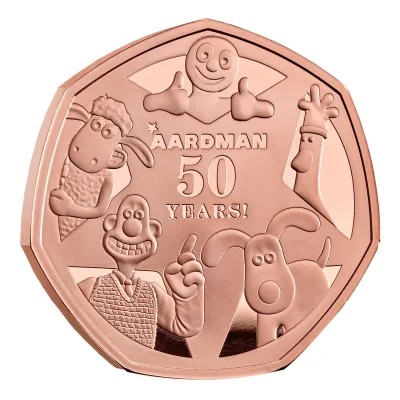 50 Years of Aardman 2026 UK 50p Gold Proof Coin